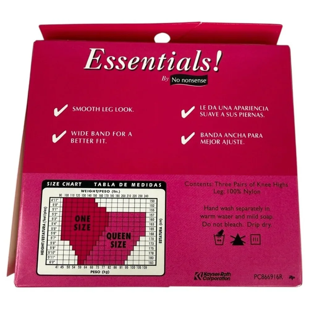 No Nonsense Essentials Knee Highs Sheer Toe Off Black Queen Size Q Nylon 3 Pairs
